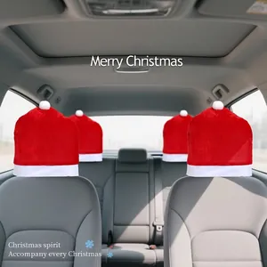 Christmas car headrest covers with red Santa hat design for holiday interior decor