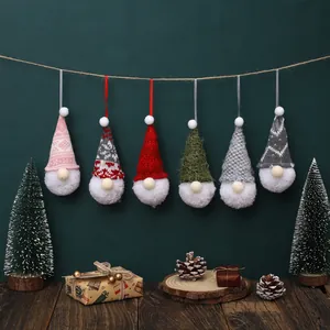 Knitted Christmas Gnome Hanging Ornament Faceless Doll With Pom Pom For Christmas Tree Decoration Festive Home Decor
