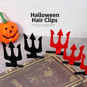 Barrettes à Cheveux Corne de Trident de Diable d'Halloween en Acrylique Rouge Noir Accessoires de Déguisement de Fête pour Femmes Enfants