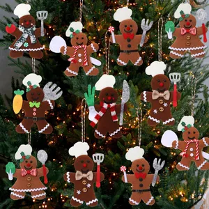 Christmas Chef Gingerbread Man Plush Hanging Ornaments Fabric Doll For Christmas Tree Decoration Holiday Scene Props Home Decor