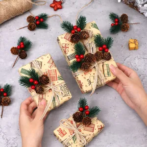 Christmas pine needle and cone set for DIY gift box decoration with red berries