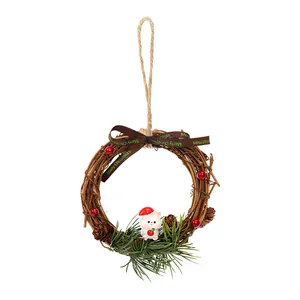 Christmas rattan wreath with polar bear and pine cones hanging decoration
