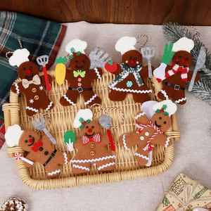 Set of chef gingerbread man plush ornaments for Christmas tree festive decoration