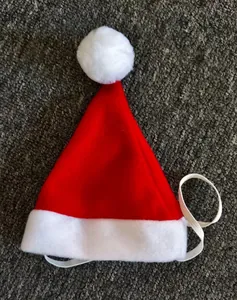 Klassische rote Haustier-Weihnachtsmütze mit weißem Pompon und Gummiband für Hunde