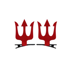 Paire de barrettes trident de diable rouges en non-tissé pour costume d'Halloween