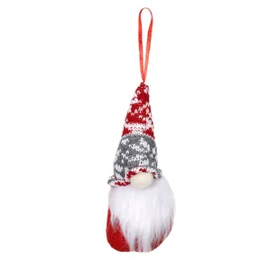 Décoration de Noël faite à la main en forme de gnome en peluche avec bonnet en tricot et barbe