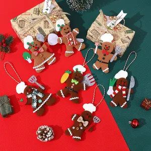 Plush gingerbread man chef Christmas tree ornaments for festive holiday decoration