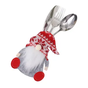 Portaposate natalizio a forma di gnomo festivo con set di coltello forchetta e cucchiaio