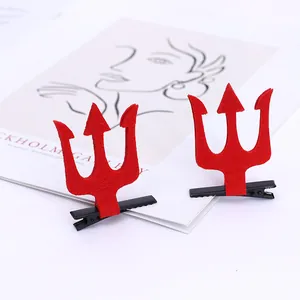 Barrettes à cheveux trident de diable rouge en feutre pour costumes d'Halloween