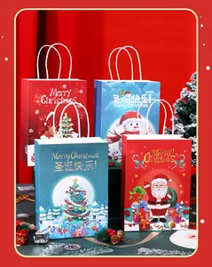 Bolsas de regalo de Navidad de papel con asas e ilustraciones festivas de Papá Noel y nieve
