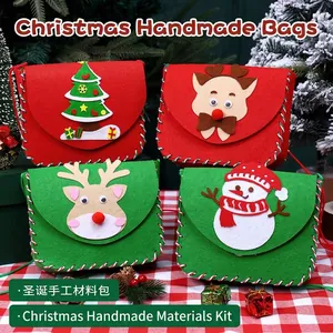 Kit de Manualidades de Bolso Bandolera de Fieltro Hecho a Mano de Navidad para Niños Jardín de Infancia Muñeco de Nieve Reno Árbol