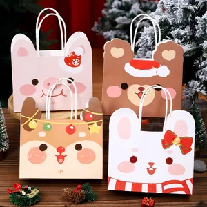 Süße Cartoon Weihnachten Geschenktüte Tragbar Rentier Bär Hase Papier Verpackungsbeutel Für Geburtstag Party Süßigkeiten Geschenke Urlaub Papier Handtasche
