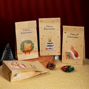 Weihnachten Kraftpapier Geschenktüten Weihnachtsmann Schneemann Lebkuchenmann Muster Merry Christmas Bedruckte Süßigkeiten Gebäck Beutel