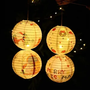 Christmas Paper Lanterns DIY Material Kit Glowing Cartoon Santa Claus Handheld Lantern For Xmas Party Home Mall Decoration