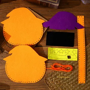 DIY Halloween felt pumpkin candy bag sewing kit including all craft components for kids