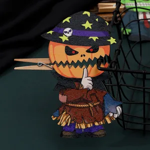 Halloween wooden pumpkin scarecrow clip for party cosplay and festival decor