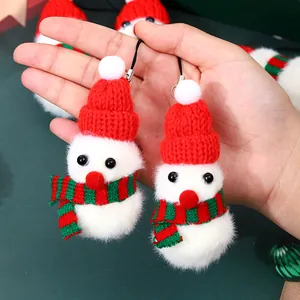 Mini Plüsch-Schneemann-Weihnachtsschmuck mit roten Hüten und Schals zur Dekoration