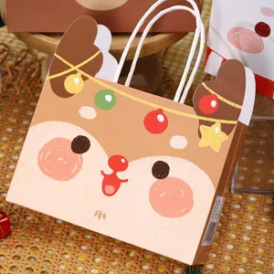 Süße Rentier Weihnachts-Geschenktüte aus Papier mit Kordelgriffen für festliche Verpackung