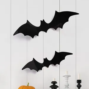 3D zwarte PVC vleermuis muurstickers voor Halloween decoratie op witte houten wand
