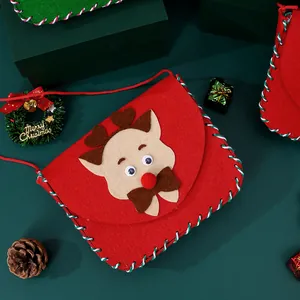 Bolso bandolera de fieltro rojo con reno navideño para niños regalo festivo diy