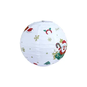 Decorative Christmas paper lantern with festive Santa and snowflake patterns
