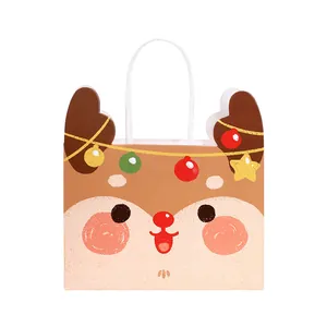 Süße Cartoon Rentier Weihnachtstüte mit Griffen für festliche Geschenke