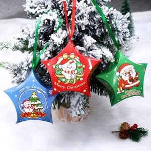 Boîtes de bonbons de Noël en forme d'étoile avec dessins animés et rubans à suspendre