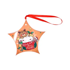 Boîte à bonbons de Noël orange en forme d'étoile avec illustration de renne et ruban