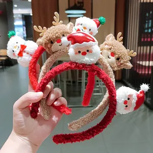 Cute plush Christmas headbands featuring Santa, reindeer, and snowman characters