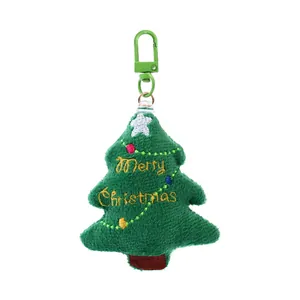 Portachiavi a forma di albero di Natale in peluche verde con ricamo dorato Merry Christmas