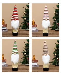 Festive Christmas gnome wine bottle covers set in four colors for holiday table decor