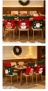 Festive Christmas chair covers set with Santa, Snowman, and Reindeer designs for dining decor.