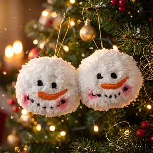 Ornement Suspendu Boule de Peluche Bonhomme de Neige de Noël Blanc Avec Cordon Doré Broderie Dessin Animé pour Décor de Sapin