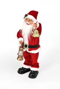 Bambola di Babbo Natale musicale in piedi con campana dorata e lanterna regalo