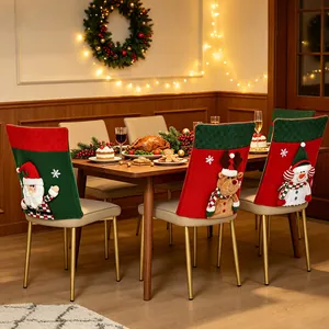 Festive Christmas chair covers set featuring 3D Santa Snowman and Reindeer designs for dining