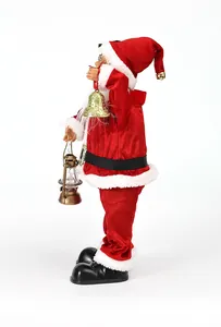 Vista laterale di Babbo Natale elettrico musicale con campanella e lanterna