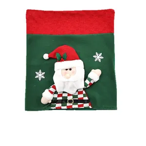 Festive Christmas chair cover featuring a decorative 3D Santa Claus design in red and green