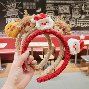 Cute plush Christmas headbands featuring Santa, reindeer, and gingerbread man icons