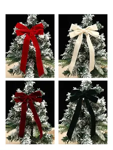 Set of elegant velvet Christmas tree bows in four colors showing rich texture and style