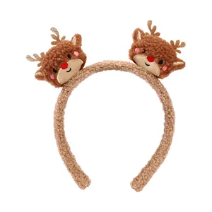 Cute plush reindeer Christmas headband for kids and adults, festive hair accessory design