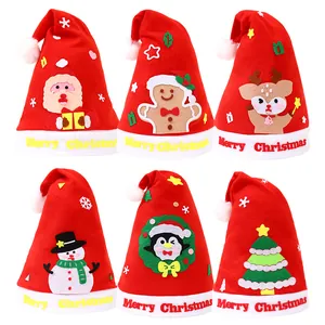 Complete set of 6 DIY cartoon Christmas hats with Santa, Reindeer, and Snowman for kids.