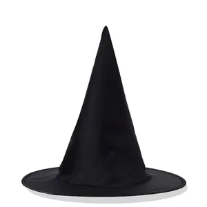 Black Halloween Wizard Witch Hat Oxford Cloth Pointed Top Wide Brim Costume Hat For Adult And Kids Party Role Play