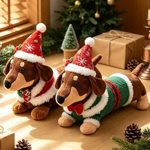 Creative Christmas Dachshund Plush Doll Ornament Festive Stuffed Dog With Sweater Hat Holiday Home Desktop Decoration Gift