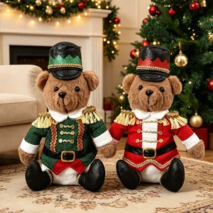 Muñecos de peluche de oso de peluche soldado cascanueces de Navidad rojo y verde