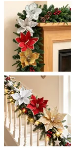 Fiori di stella di Natale artificiali scintillanti per decorare camini e corrimano