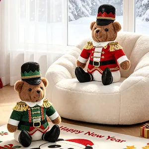 Dos festivos osos de peluche soldado cascanueces para decoración del hogar en Navidad
