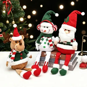 Festive long-legged Christmas plush dolls featuring Santa Claus, Snowman and Reindeer set