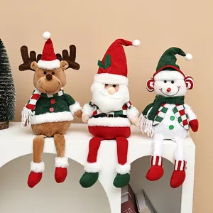 Set of 3 Christmas long-legged plush dolls: Santa, snowman, and reindeer decor