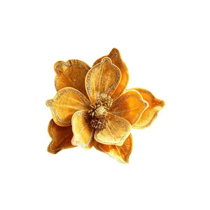 Elegante fiore di Natale artificiale in velluto dorato per decorazioni natalizie