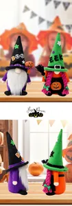 Handmade Halloween gnome plush set featuring BOO and EEK hats in front and side views